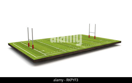 Rugby Pitch mit Linien und Ziele. 3D-Rendering Stockfoto