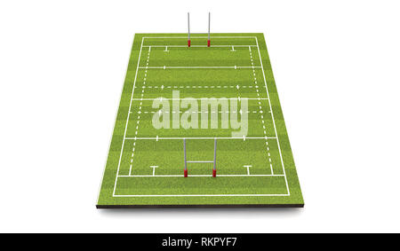 Rugby Pitch mit Linien und Ziele. 3D-Rendering Stockfoto