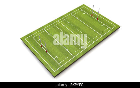 Rugby Pitch mit Linien und Ziele. 3D-Rendering Stockfoto