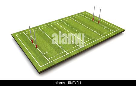 Rugby Pitch mit Linien und Ziele. 3D-Rendering Stockfoto