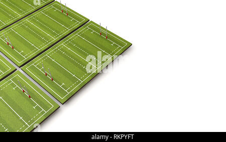 Rugby Pitch mit Linien und Ziele. 3D-Rendering Stockfoto