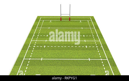 Rugby Pitch mit Linien und Ziele. 3D-Rendering Stockfoto