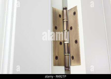 Neue, moderne metal Türscharniere auf weiße Holztüren Stockfoto, Bild