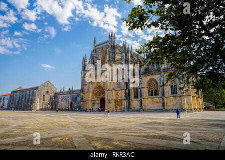 Mittelalterliche Kloster Batalha in Batalha, Portugal, ein Paradebeispiel für die portugiesischen gotischen Architektur, Weltkulturerbe der UNESCO, die 1386 gestartet, aber ne Stockfoto