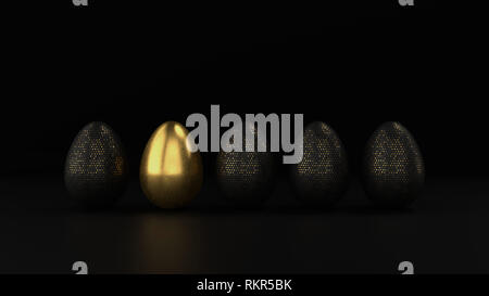 Frohe Ostern Luxus Hintergrund mit goldenen und schwarzen Eier. 3D-Render Abbildung Stockfoto