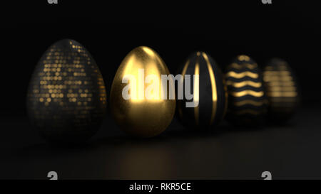 Frohe Ostern Luxus Hintergrund mit goldenen und schwarzen Eier. 3D-Render Abbildung Stockfoto