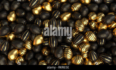 Frohe Ostern Luxus Hintergrund mit goldenen und schwarzen Eier. 3D-Render Abbildung Stockfoto