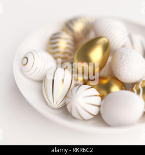 Frohe Ostern Luxus Hintergrund mit goldenen und weißen Eiern. 3D-Render Abbildung Stockfoto