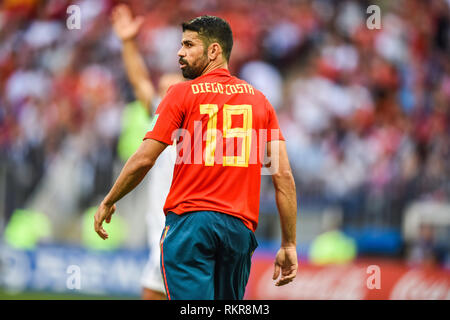 Moskau, Russland - Juli 1, 2018. Spanien Fußball-Nationalmannschaft Stürmer Diego Costa während der Fußball-WM 2018, die von 16 Spanien vs Russland. Stockfoto