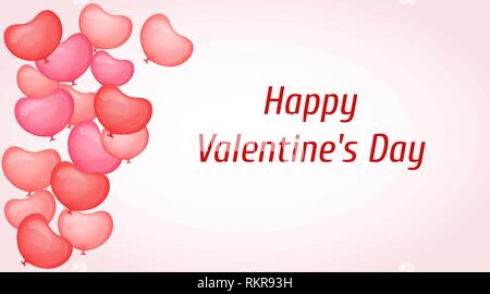 Grußkarte zum Valentinstag. Rosafarbene und rote Ballons. Die Form eines Herzens. Vektorabbildung Stock Vektor