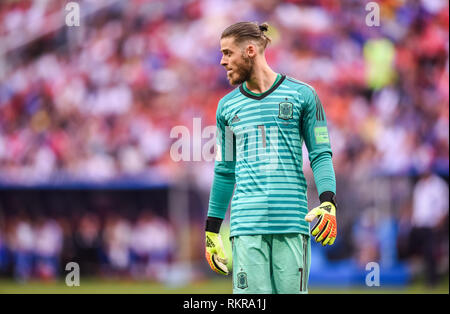 Moskau, Russland - Juli 1, 2018. Spanien Fußball-Nationalmannschaft Torwart David De Gea während der Fußball-WM 2018, die von 16 Spanien vs Russland. Stockfoto