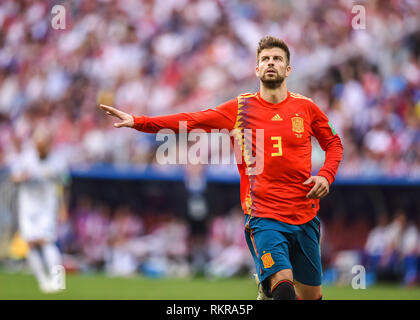 Moskau, Russland - Juli 1, 2018. Spanien Fußball-Nationalmannschaft Verteidiger Gerard Pique während der Fußball-WM 2018, die von 16 Spanien vs Russland. Stockfoto