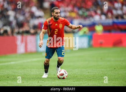 Moskau, Russland - Juli 1, 2018. Spanien Fußball-Nationalmannschaft defender Dani Carvajal während der Fußball-WM 2018, die von 16 Spanien vs Russland. Stockfoto