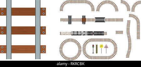 Vektor Eisenbahn- und Eisenbahnstrecken Bau elemente. Wellenförmige trackway Struktur für Verkehr Bahnhof Abbildung: Stock Vektor