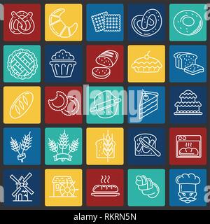 Bäckerei Umrisse Symbole auf Quadrate Hintergrund für Grafik- und Webdesign, modernen einfachen Vektor unterzeichnen. Internet Konzept. Trendy Symbol für Web site Design web-Taste oder mobile App. Stock Vektor