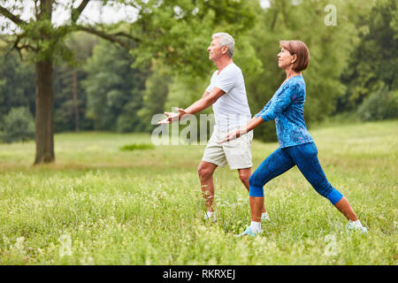 Senior Paar, Chi Gong Übung in einem Wellness Klasse in der Natur Stockfoto