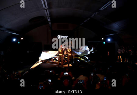 Das Auto Enthüllung während das Renault F1 Team 2019 Saison Start bei Whiteways Technical Centre, Oxford. Stockfoto