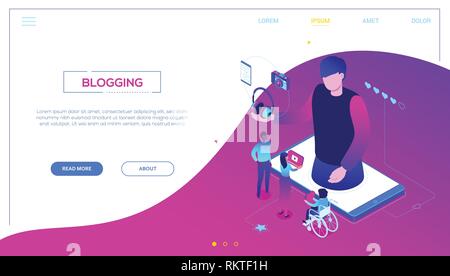 Blogging online - Moderne bunte isometrische Vektor Web Banner Stock Vektor