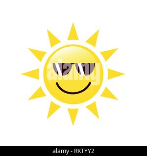 Sommer Sonne Gesicht mit Sonnenbrille und glückliches Lächeln Vector Illustration Stock Vektor
