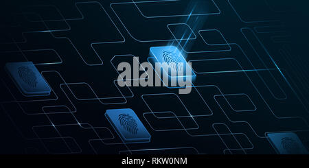 Blaue Farbe Biometrische Verifikation Thema, Infos Grafik Banner Hintergrund. Stockfoto