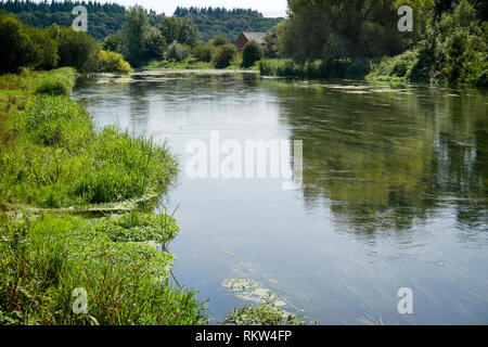 Die alte Wassermühle und den Fluss Avon auf Breamore auf der Hampshire Wiltshire boarder am Rande des New Forest, England, UK. Stockfoto