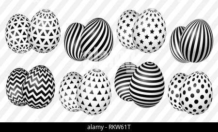 Stilvolle set Ostereier mit einem geometrischen Muster für den Hintergrund, Design, Werbung, Verpackung, Bildschirmschoner, Ideen. Stock Vektor