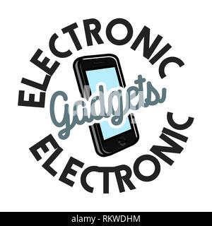 Farbe vintage elektronische Gadgets Emblem. Vector Illustration, EPS 10. Stock Vektor