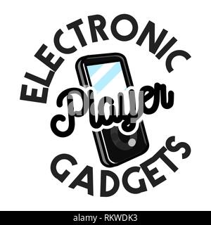 Farbe vintage elektronische Gadgets Emblem. Vector Illustration, EPS 10. Stock Vektor