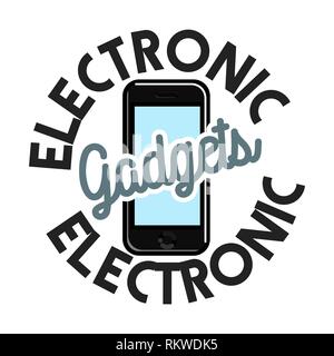 Farbe vintage elektronische Gadgets Emblem. Vector Illustration, EPS 10. Stock Vektor