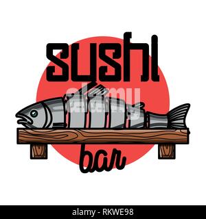 Farbe vintage Sushi Emblem. Sushi Bar. Vector Illustration, EPS 10. Stock Vektor