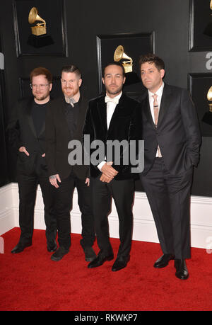 Februar 10, 2019 - Los Angeles, Kalifornien, USA - 10. Februar 2019 - Los Angeles, Kalifornien - Joe Trohman, Pete Wentz, Patrick Stump, Andy Hurley, Fall Out Boy. 61. jährlichen Grammy Awards im Staples Center. Photo Credit: AdMedia (Credit Bild: © AdMedia über ZUMA Draht) Stockfoto