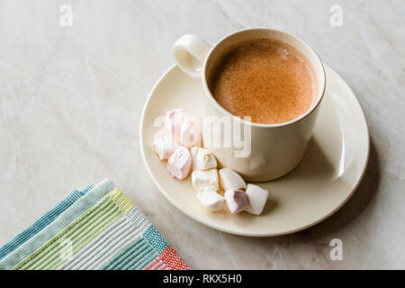 Gesund selbstgemachte Milch Babyccino mit Marshmallows und Kakao/Zimt Pulver für Kinder. Stockfoto