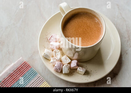 Gesund selbstgemachte Milch Babyccino mit Marshmallows und Kakao/Zimt Pulver für Kinder. Stockfoto