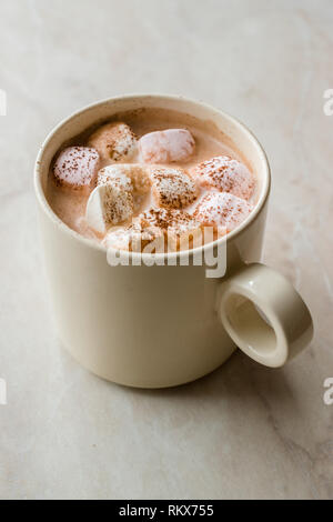 Gesund selbstgemachte Milch Babyccino mit Marshmallows und Kakao/Zimt Pulver für Kinder. Stockfoto