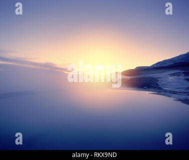 Sonnenuntergang über Geothermie Hot Springs, Großen Geysir, Island Stockfoto