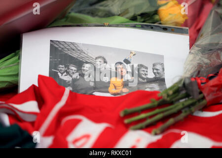 Tribute an der bet365 Stadium, die Heimat von Stoke City in Erinnerung an die England WM-torwart Gordon Banks, der im Alter von 81 Jahren gestorben. Banken 510 Ligaspiele für Chesterfield, Leicester und Stoke und gewann 73 Senior international Caps. Er war einer der Stars von Englands WM-Triumph 1966 gegen die Bundesrepublik Deutschland. Stockfoto