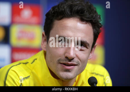 Borussia Dortmund ist Thomas Delaney während einer Pressekonferenz im Wembley Stadion, London. Stockfoto