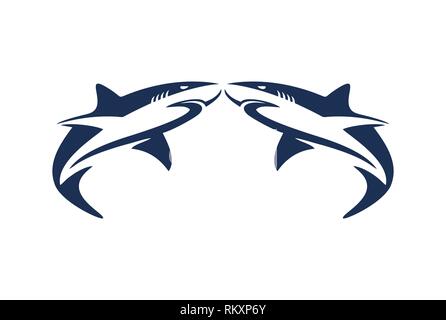 Symbol mit abstraktem Twin-Shark-Logo Stock Vektor