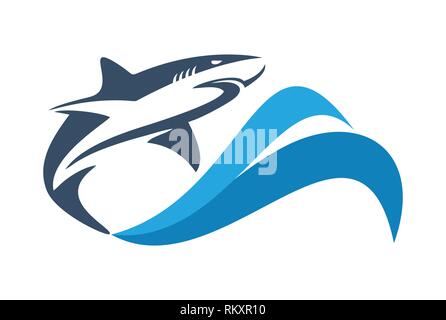 Shark auf Wellen Meer abstraktes Logo Stock Vektor