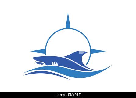 Shark Kompass Meer abstraktes Logo Stock Vektor