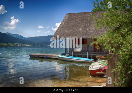 Wolfgangsee in Österreich. Wolfgangsee ist einer der bekanntesten Seen in Österreich. Stockfoto