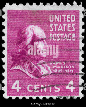 USA - ca. 1938: einen Stempel in den USA gedruckten zeigt das Portrait einer James Madison (1751-1836), Serie, ca. 1938 Stockfoto