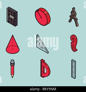 Geometrie Farbe Umrisse isometrische Symbole. Vector Illustration, EPS 10. Stock Vektor