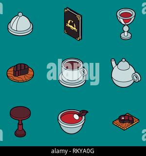 Restaurant flache Kontur isometrische Symbole. Vector Illustration, EPS 10. Stock Vektor