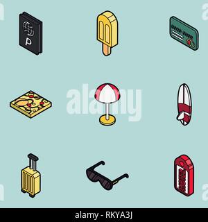 Tourismus Farbe Umrisse isometrische Symbole. Vector Illustration, EPS 10. Stock Vektor