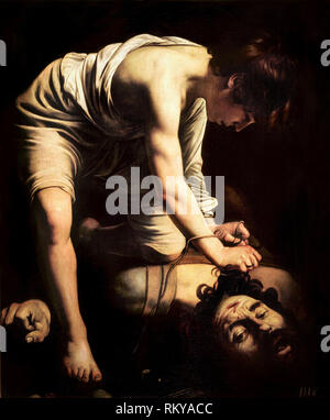 David und Goliath, Öl auf Leinwand, Gemälde des italienischen Malers Caravaggio, um 1600 Stockfoto