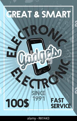 Farbe vintage elektronische Gadgets Banner. Vector Illustration, EPS 10. Stock Vektor