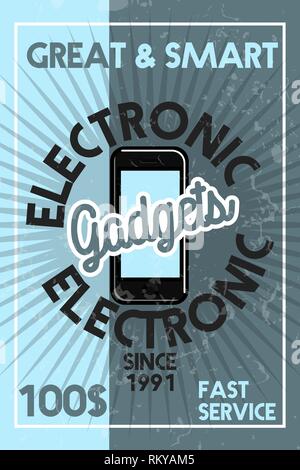 Farbe vintage elektronische Gadgets Banner. Vector Illustration, EPS 10. Stock Vektor