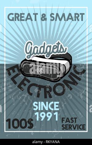 Farbe vintage elektronische Gadgets Banner. Vector Illustration, EPS 10. Stock Vektor