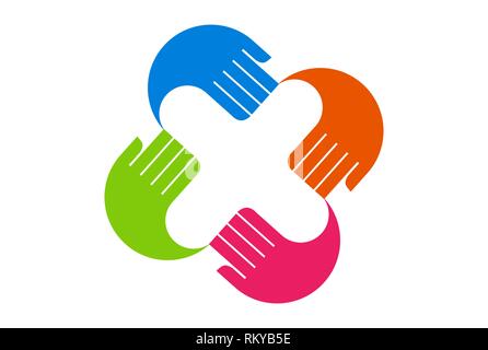 Buchstabe x Hand Finger Farbe logo Symbol vektor Konzept flache Bauweise Stockfoto